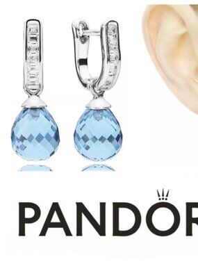 Pandora Sky Blue Crystal Sterling Silver Earrings Post Drop Dangle S925 ALE